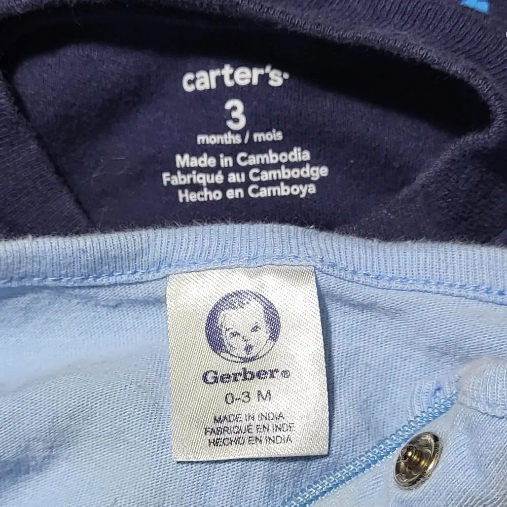 Carter's/Gerber Baby Boy 2pc Blue Footies Onesies Bundle Size 0-3M